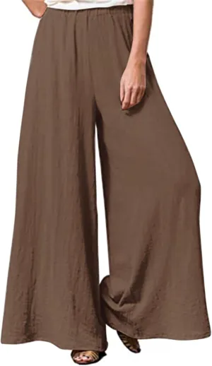 Womens Plus Size Linen Pants Wide Leg Palazzo Trousers High Elastic Waist Flowy Culottes with Pockets L 5XL