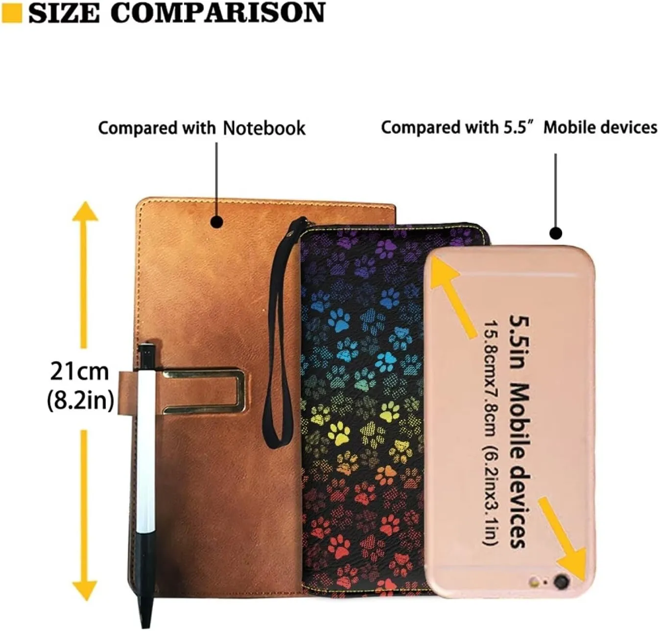 Womens Rainbow Wallet Paws Pattern Zip Around Long Purse RFID Blocking Card Holder Clutch Large Leather Phone Wristlet Handbags