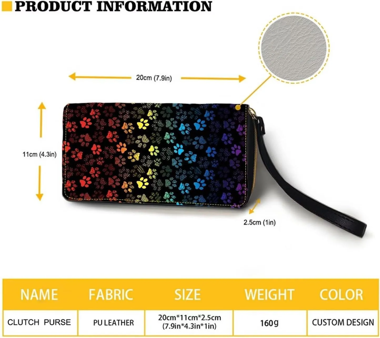 Womens Rainbow Wallet Paws Pattern Zip Around Long Purse RFID Blocking Card Holder Clutch Large Leather Phone Wristlet Handbags