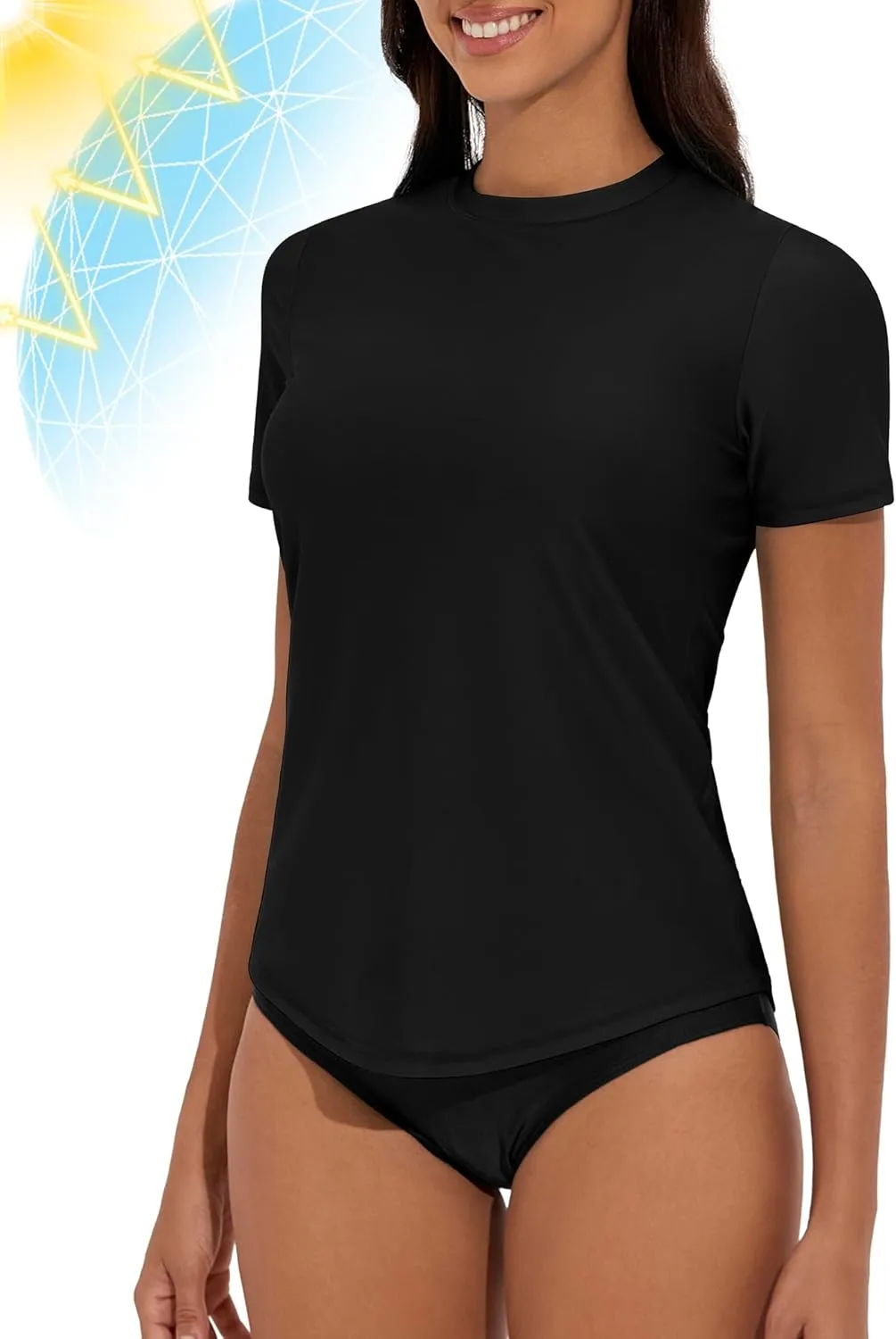 Women's Rash Guard Short Sleeve Swim Shirts UPF 50  Quick Dry Swimsuit Top UV Sun Protection Bathing Suit Top