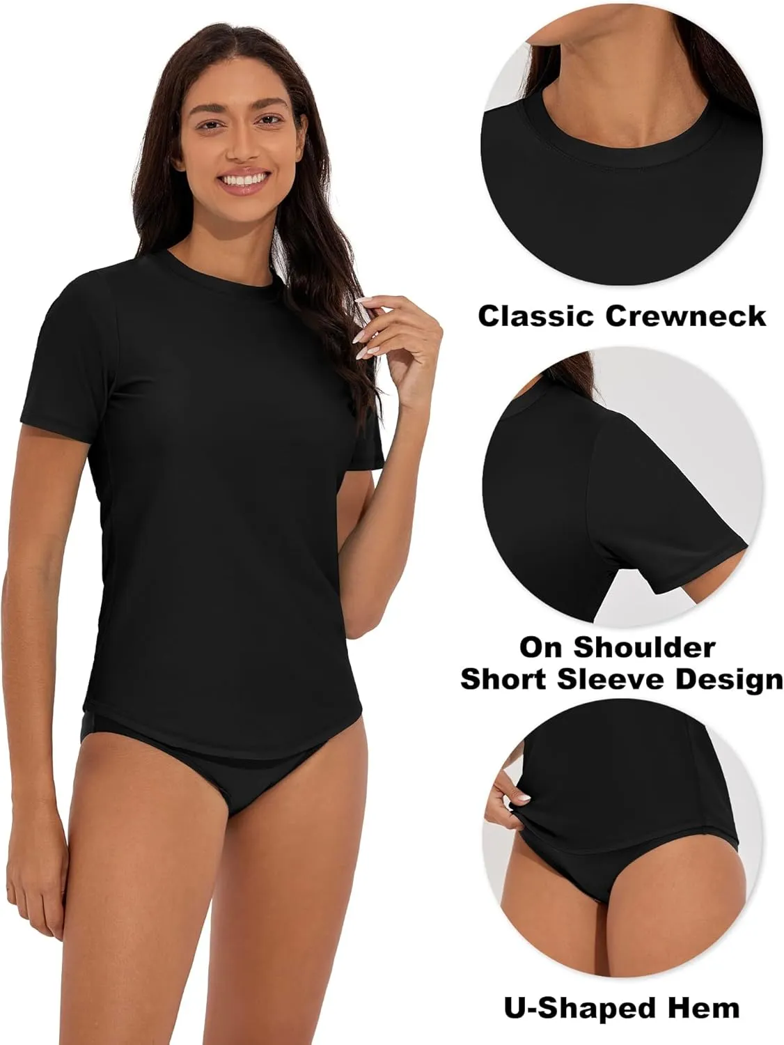Women's Rash Guard Short Sleeve Swim Shirts UPF 50  Quick Dry Swimsuit Top UV Sun Protection Bathing Suit Top