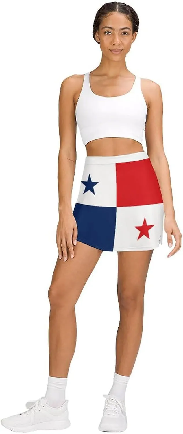 Womens Short Skirt Flag of Panama Golf-Skirts Classic Mini Skirt High Waist Workout Skort