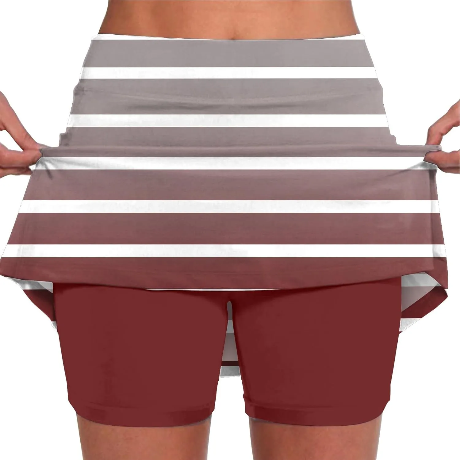 Women's Skort Striped Mid Waist Culottes Athletic Sports Pants Skirt Casual Shorts Tummy Control Plus Size Skorts