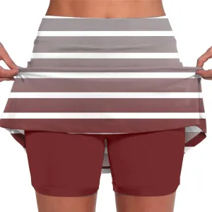 Women's Skort Striped Mid Waist Culottes Athletic Sports Pants Skirt Casual Shorts Tummy Control Plus Size Skorts