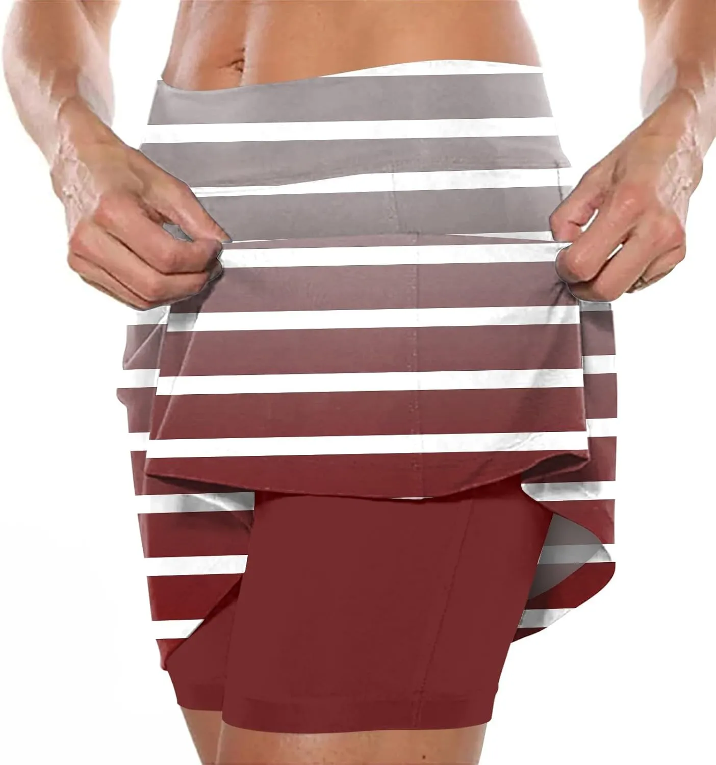 Women's Skort Striped Mid Waist Culottes Athletic Sports Pants Skirt Casual Shorts Tummy Control Plus Size Skorts