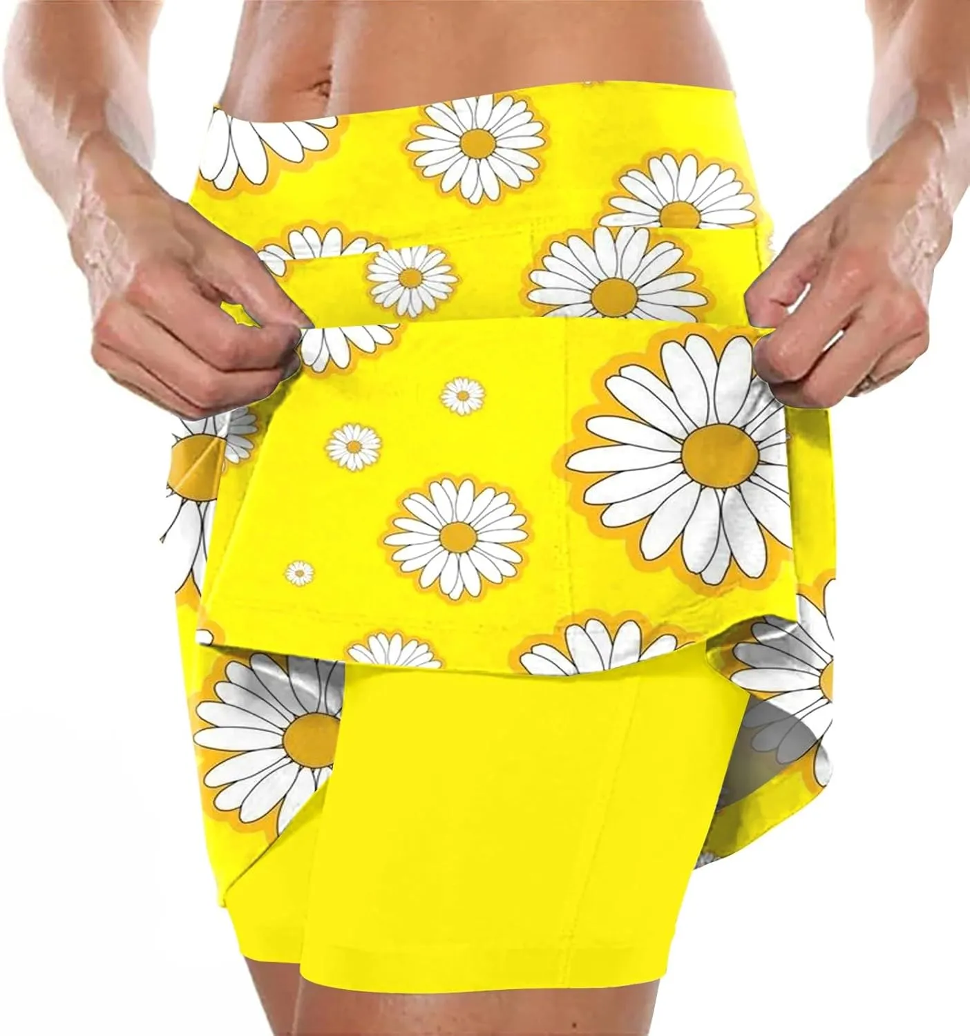 Women's Skorts with Pockets Floral Printed Mid Waist Culottes Short Skirts Casual Yoga Sports Pants Skirt with Shorts