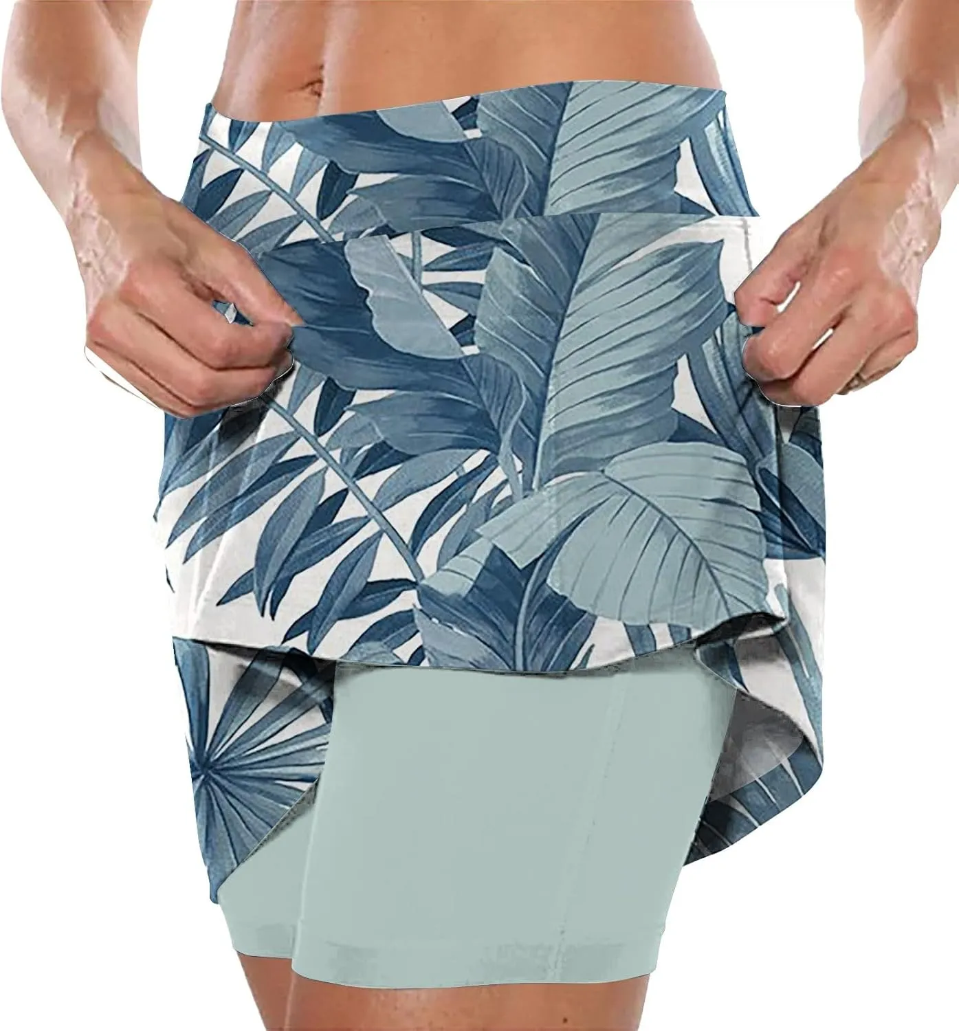 Women's Skorts with Pockets Floral Printed Mid Waist Culottes Short Skirts Casual Yoga Sports Pants Skirt with Shorts
