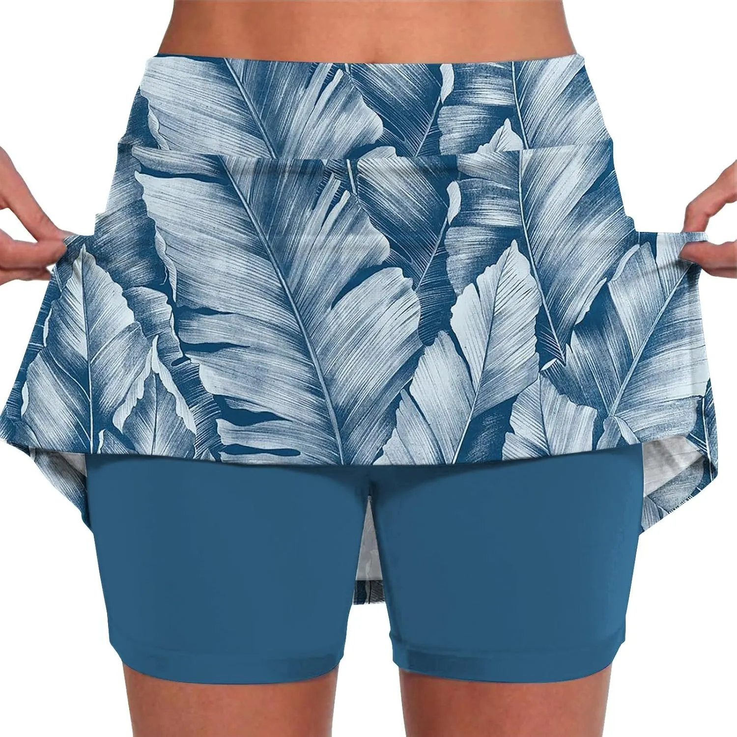 Women's Skorts with Pockets Floral Printed Mid Waist Culottes Short Skirts Casual Yoga Sports Pants Skirt with Shorts