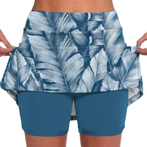 Women's Skorts with Pockets Floral Printed Mid Waist Culottes Short Skirts Casual Yoga Sports Pants Skirt with Shorts