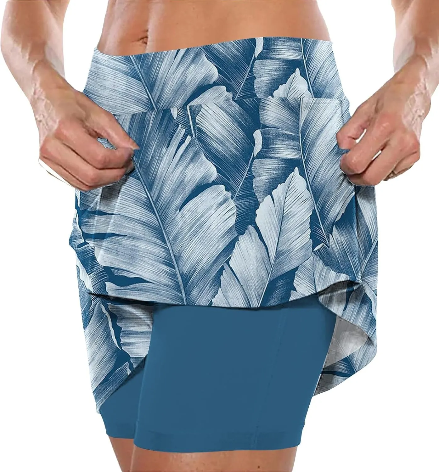 Women's Skorts with Pockets Floral Printed Mid Waist Culottes Short Skirts Casual Yoga Sports Pants Skirt with Shorts
