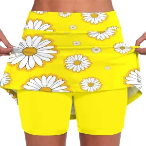 Women's Skorts with Pockets Floral Printed Mid Waist Culottes Short Skirts Casual Yoga Sports Pants Skirt with Shorts