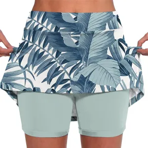 Women's Skorts with Pockets Floral Printed Mid Waist Culottes Short Skirts Casual Yoga Sports Pants Skirt with Shorts