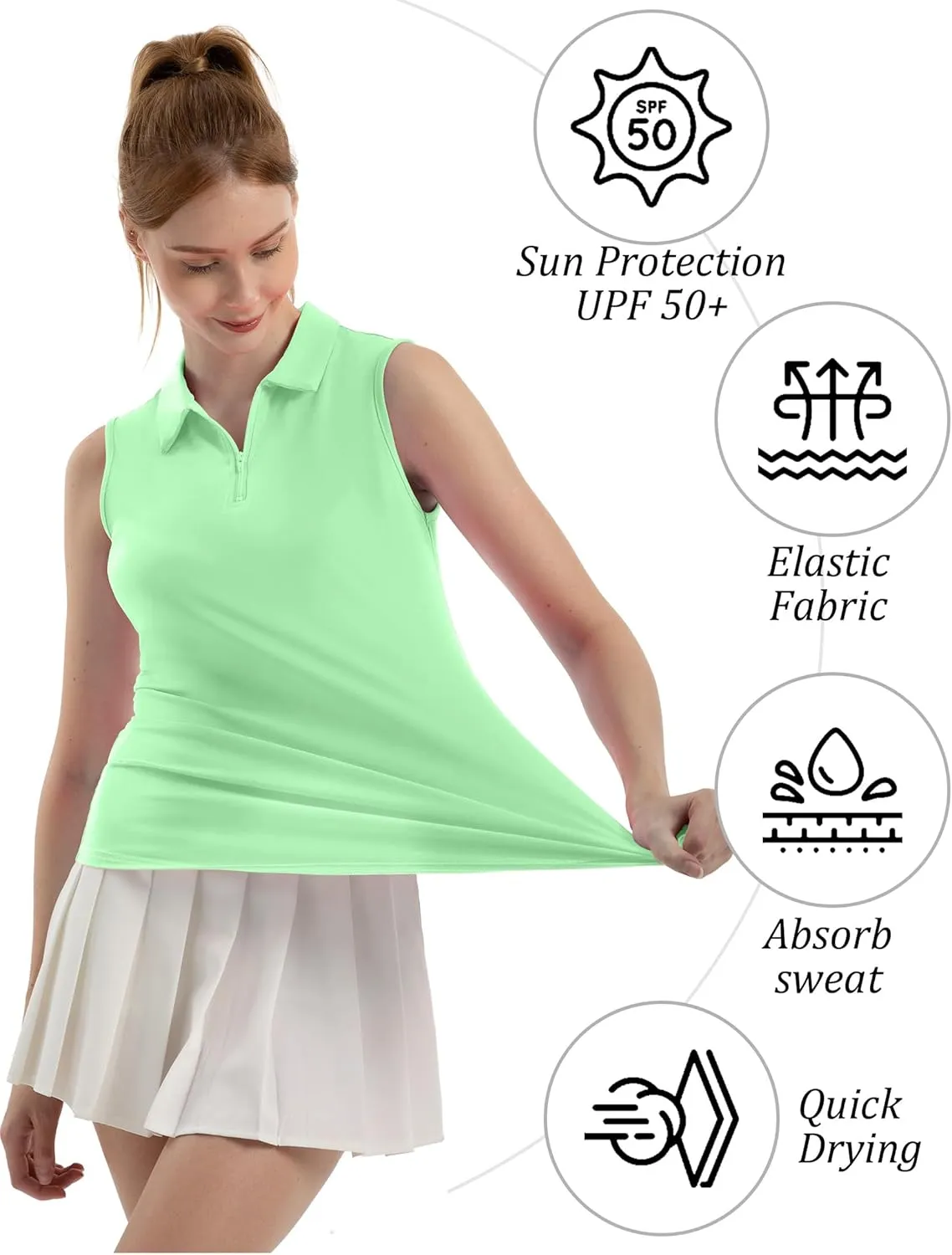 Women's Sleeveless Polo Golf Tennis Shirt Tank Tops T-Shirts V-Neck with Collar Quick Dry Workout Athletic