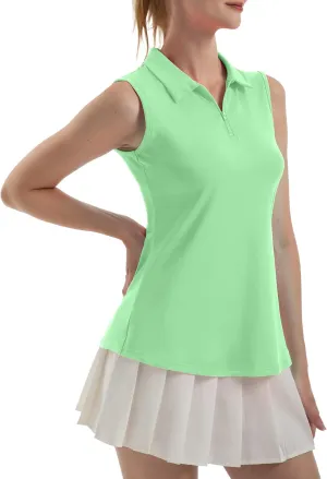 Women's Sleeveless Polo Golf Tennis Shirt Tank Tops T-Shirts V-Neck with Collar Quick Dry Workout Athletic