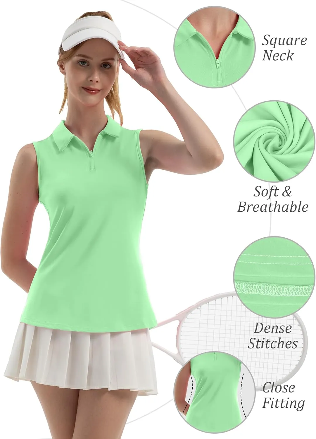 Women's Sleeveless Polo Golf Tennis Shirt Tank Tops T-Shirts V-Neck with Collar Quick Dry Workout Athletic