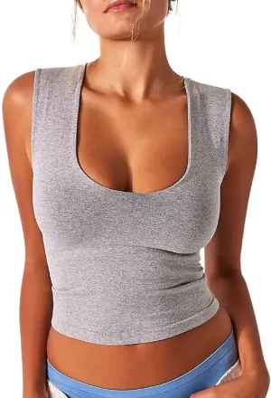 Womens Sleeveless Ribbed Tank Top Spaghetti Strap Crop Top Slim Fit Scoop Neck Basic Cami Shirts Summer Camisole