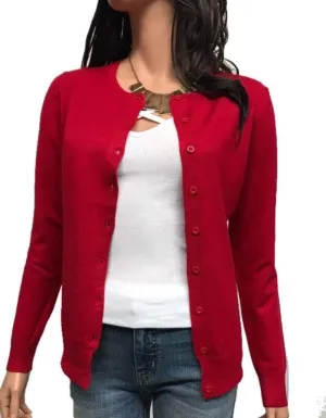 Women's Solid Basic Stretch Button Down Knit Sweater Cardigan