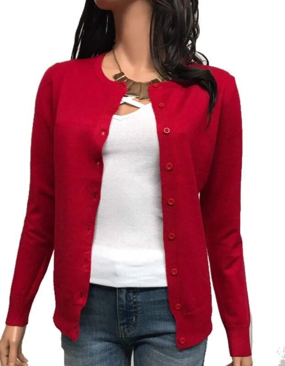 Women's Solid Basic Stretch Button Down Knit Sweater Cardigan