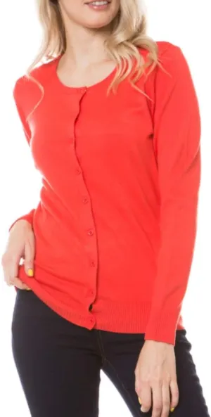 Women's Solid Basic Stretch Button Down Knit Sweater Cardigan