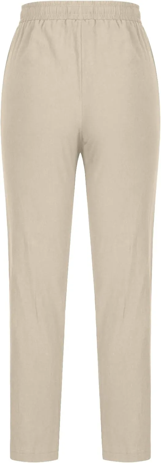 Womens Summer Casual Drawstring Pants Straight Leg Elastic Waist Regular Fit Loose Comfy Lounge Trousers with Pockets