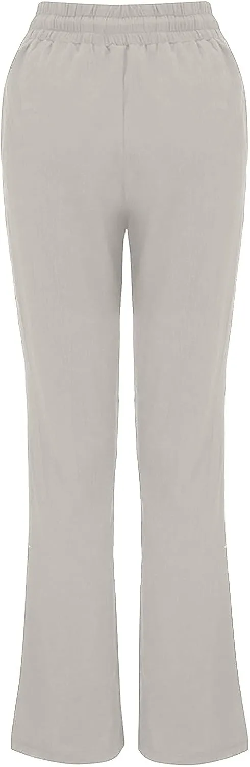 Womens Summer Casual Drawstring Pants Straight Leg Elastic Waist Regular Fit Loose Comfy Lounge Trousers with Pockets