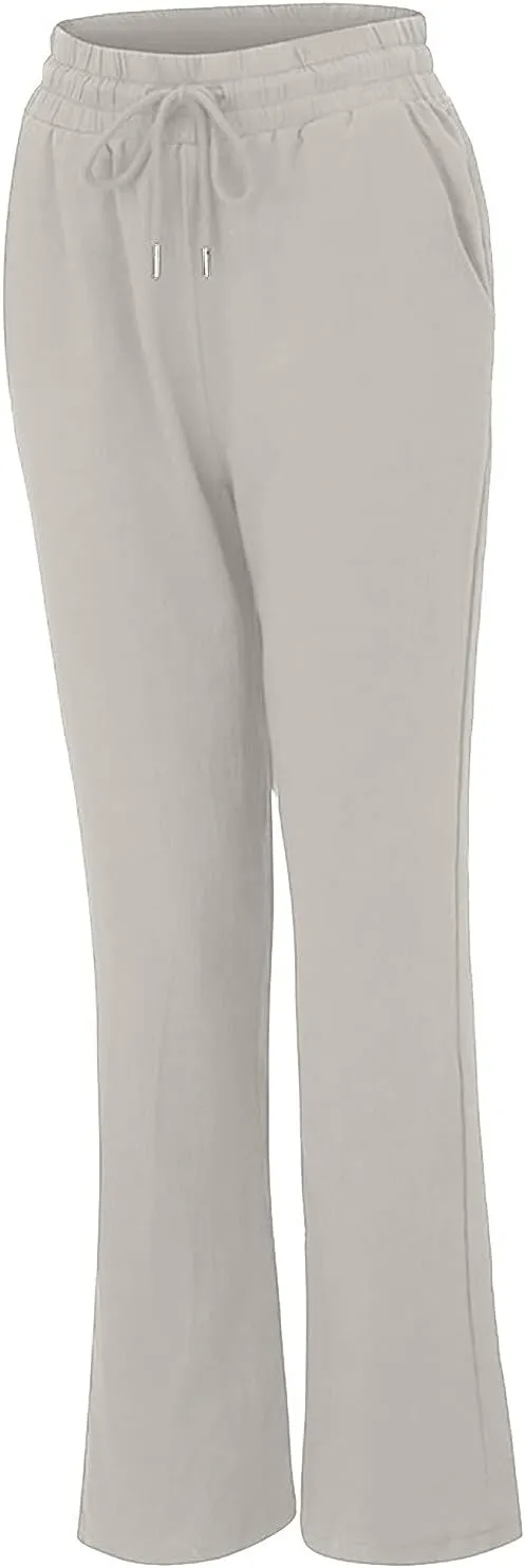 Womens Summer Casual Drawstring Pants Straight Leg Elastic Waist Regular Fit Loose Comfy Lounge Trousers with Pockets