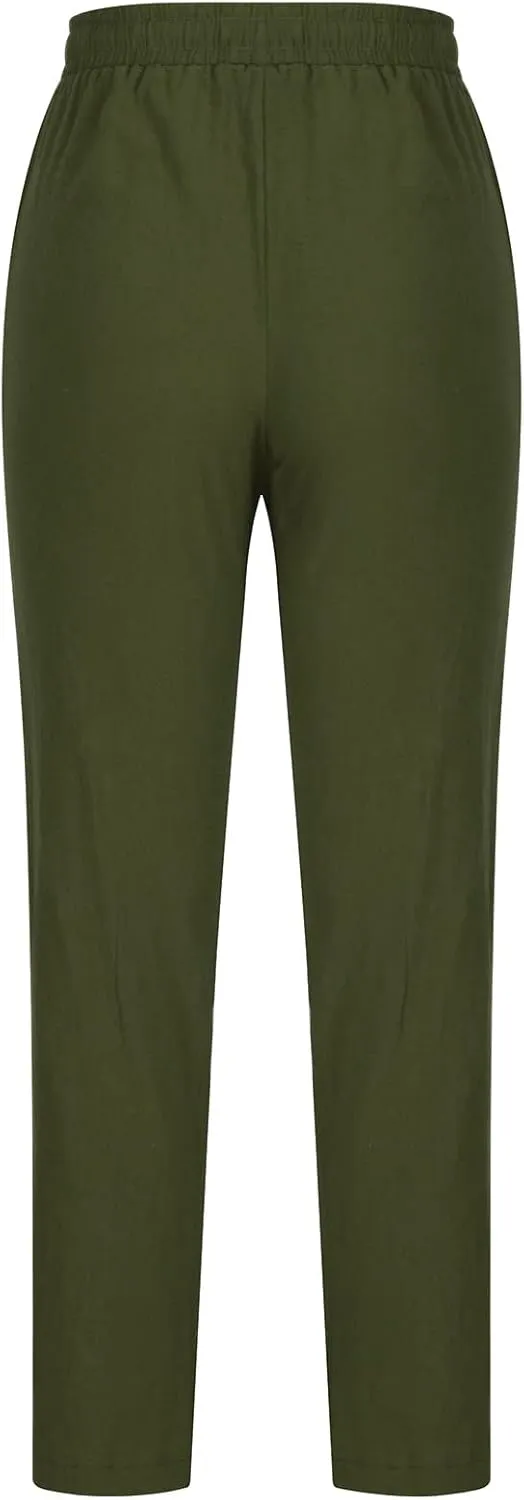 Womens Summer Casual Drawstring Pants Straight Leg Elastic Waist Regular Fit Loose Comfy Lounge Trousers with Pockets