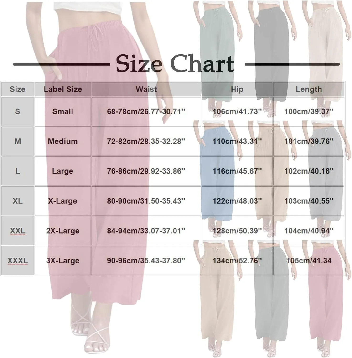 Women's Summer Cotton Linen Pants Flowy Wide Leg Beach Palazzo Pant Casual Lightweight Boho Trousers with Pockets
