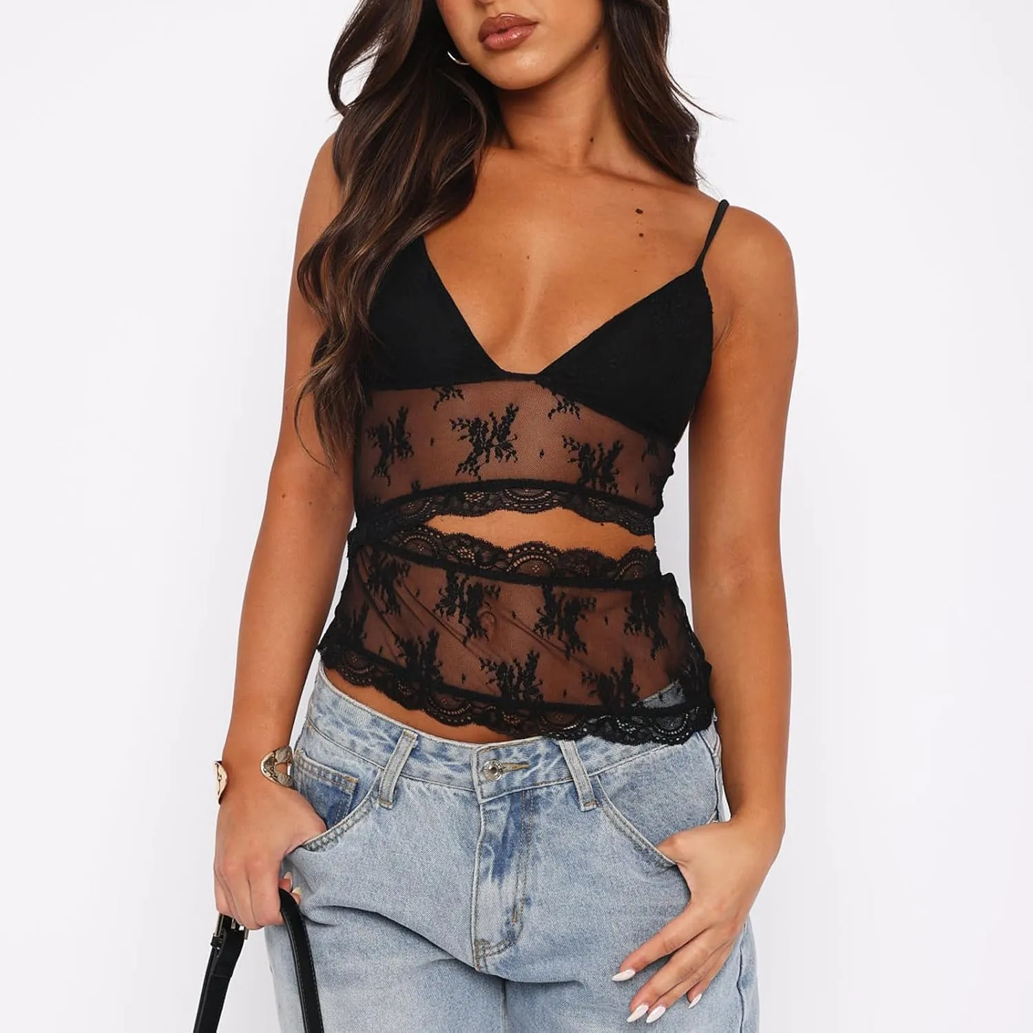 Women's Tank Top Spaghetti Strap Camisoles Sleeveless Square Neck Cami Tops Lace Crop Tank Top Summer Y2K Streetwear