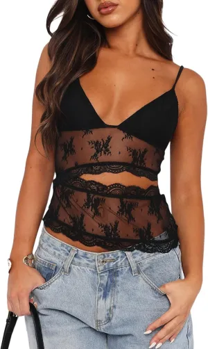 Women's Tank Top Spaghetti Strap Camisoles Sleeveless Square Neck Cami Tops Lace Crop Tank Top Summer Y2K Streetwear