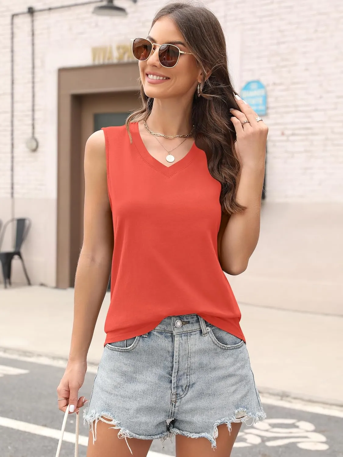 Womens Tank Tops V Neck Summer Casual Sleeveless Cotton Tee Shirts