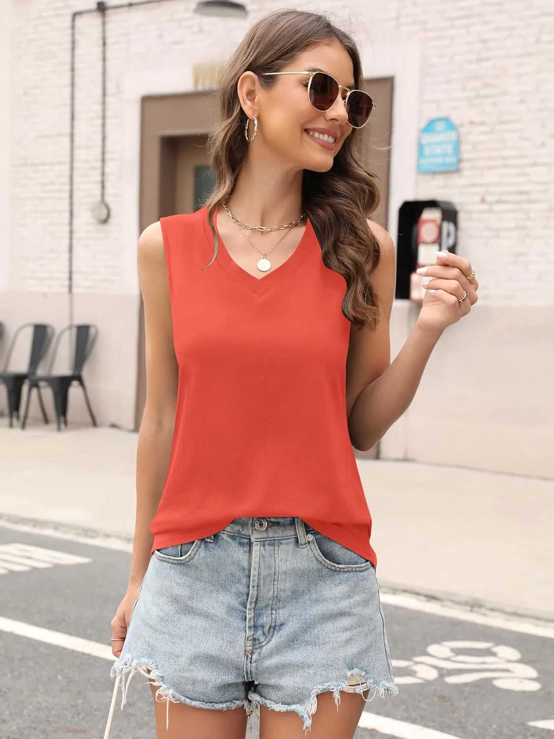 Womens Tank Tops V Neck Summer Casual Sleeveless Cotton Tee Shirts