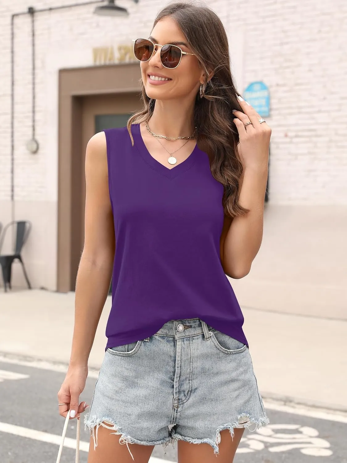 Womens Tank Tops V Neck Summer Casual Sleeveless Cotton Tee Shirts