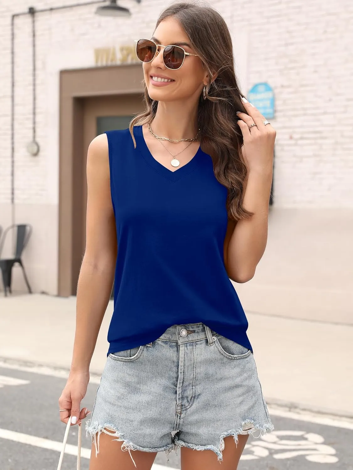 Womens Tank Tops V Neck Summer Casual Sleeveless Cotton Tee Shirts