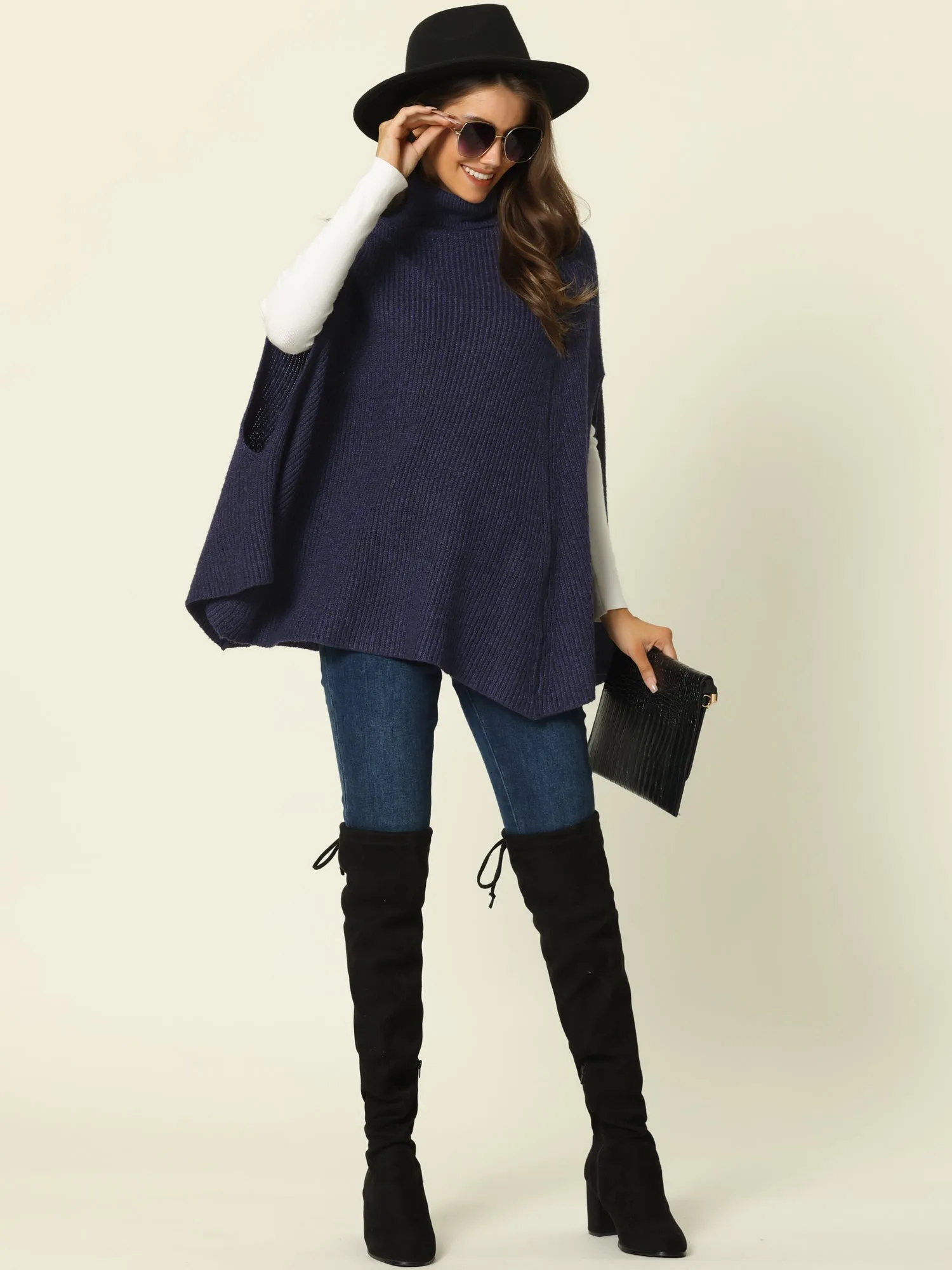 Women's Turtleneck Fashion Chunky Knit Cape Sweater