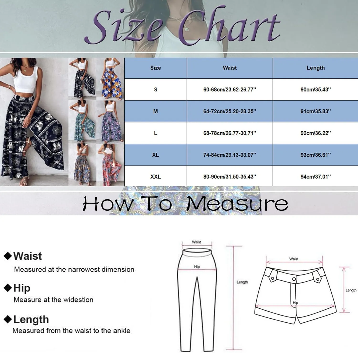 Women's Wide Leg Culottes Pants Casual Elastic High Waist Vintage Floral Loose Fit Trousers Flowy Beach Dressy Pants