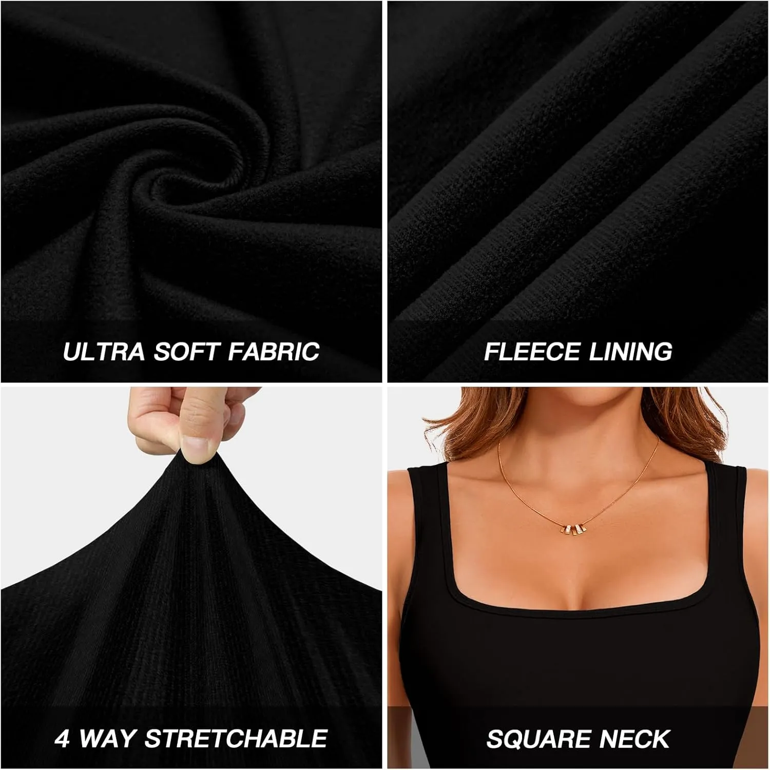 WOWENY Women Sleeveless Thermal Tank Top Fleece Lined Underwear Top Warm Camisole Square Neck Winter Base Layer