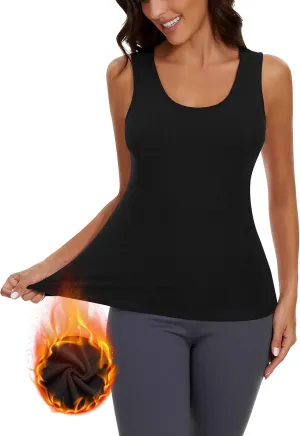 WOWENY Women Sleeveless Thermal Tank Top for Cold Weather Fleece Lined Underwear Top Warm Camisole Base Layer Vest Lingerie