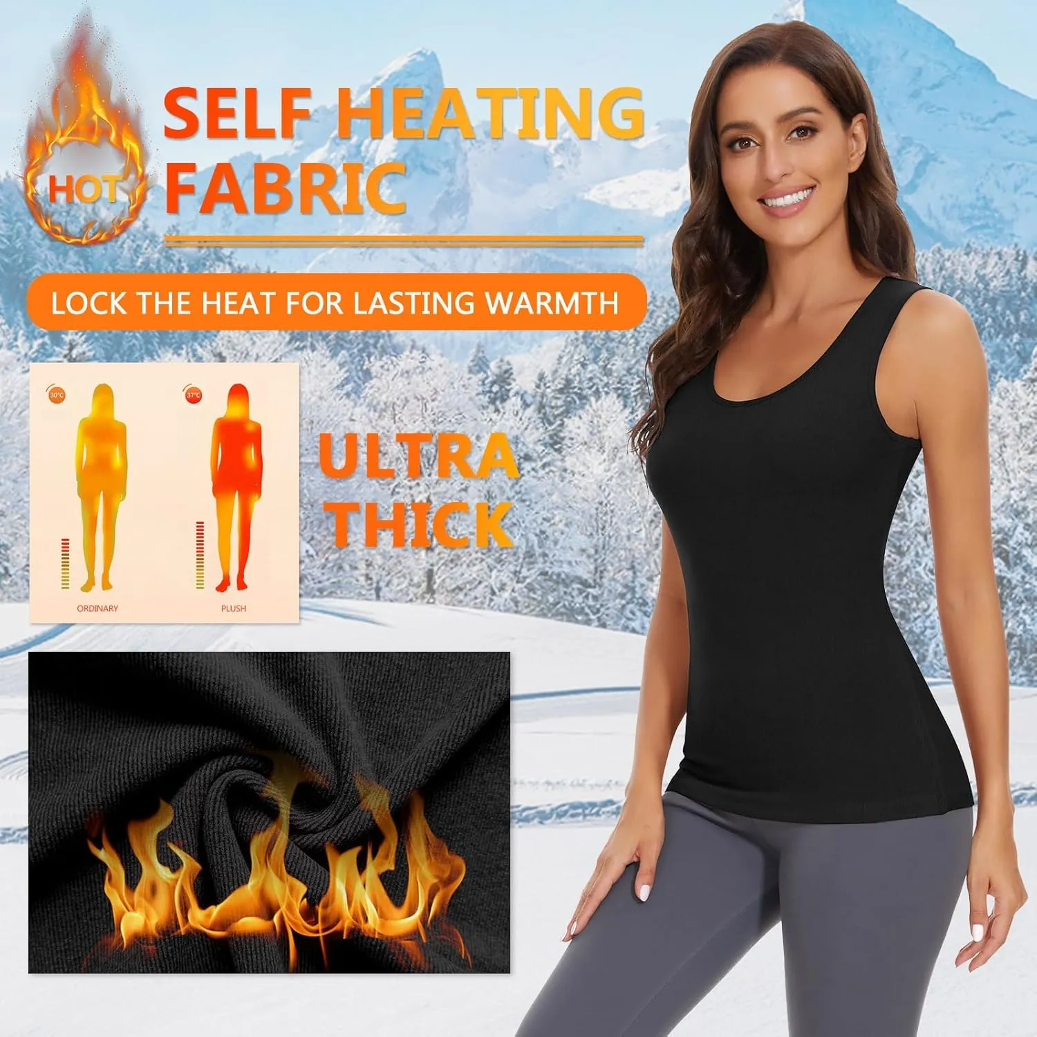 WOWENY Women Sleeveless Thermal Tank Top for Cold Weather Fleece Lined Underwear Top Warm Camisole Base Layer Vest Lingerie