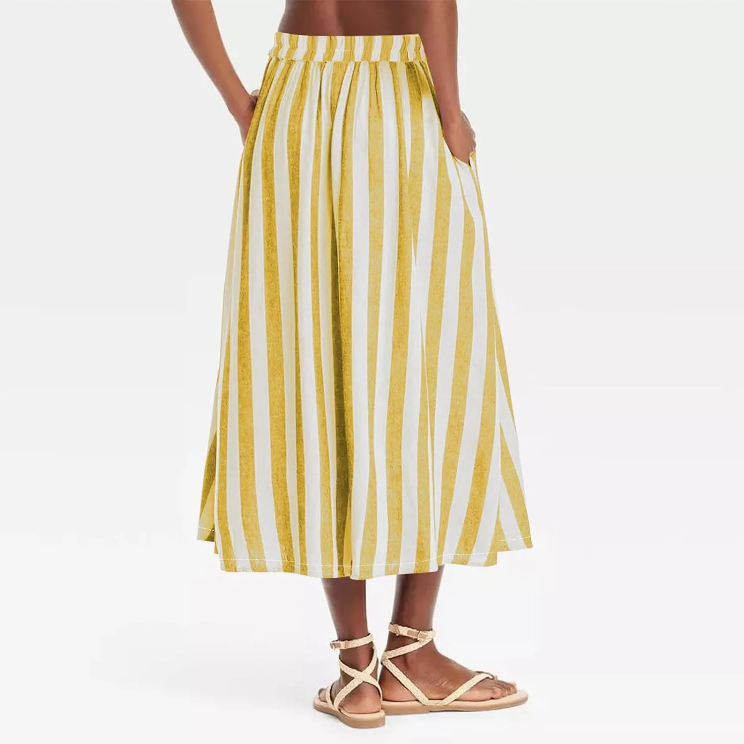 Xiaojmake Womens Wide Leg Palazzo Pants Linen Drawstring Cropped Trousers Y2K A Line Flowy Pants Striped High-Waist Culottes
