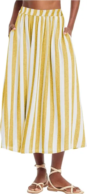 Xiaojmake Womens Wide Leg Palazzo Pants Linen Drawstring Cropped Trousers Y2K A Line Flowy Pants Striped High-Waist Culottes