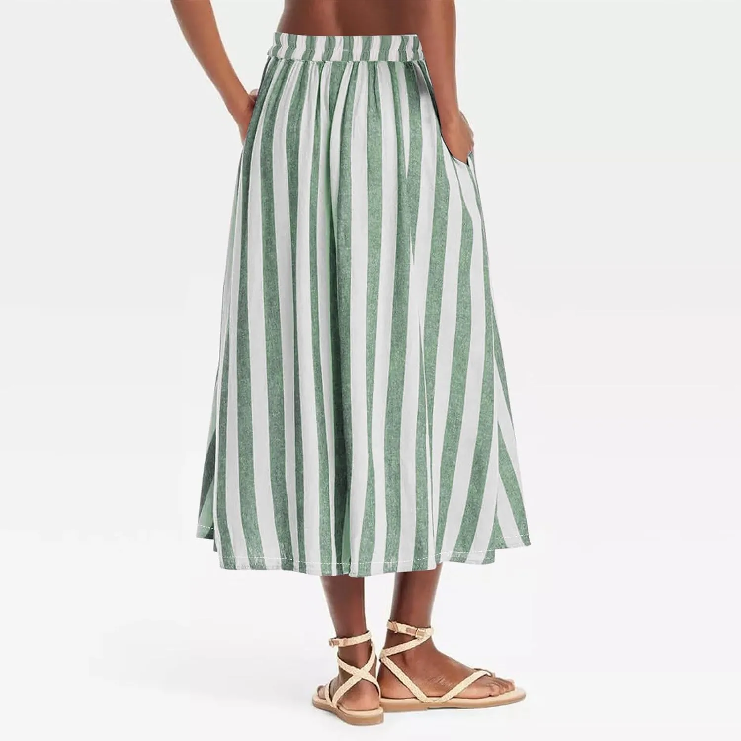 Xiaojmake Womens Wide Leg Palazzo Pants Linen Drawstring Cropped Trousers Y2K A Line Flowy Pants Striped High-Waist Culottes
