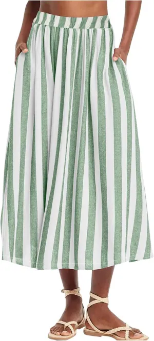 Xiaojmake Womens Wide Leg Palazzo Pants Linen Drawstring Cropped Trousers Y2K A Line Flowy Pants Striped High-Waist Culottes