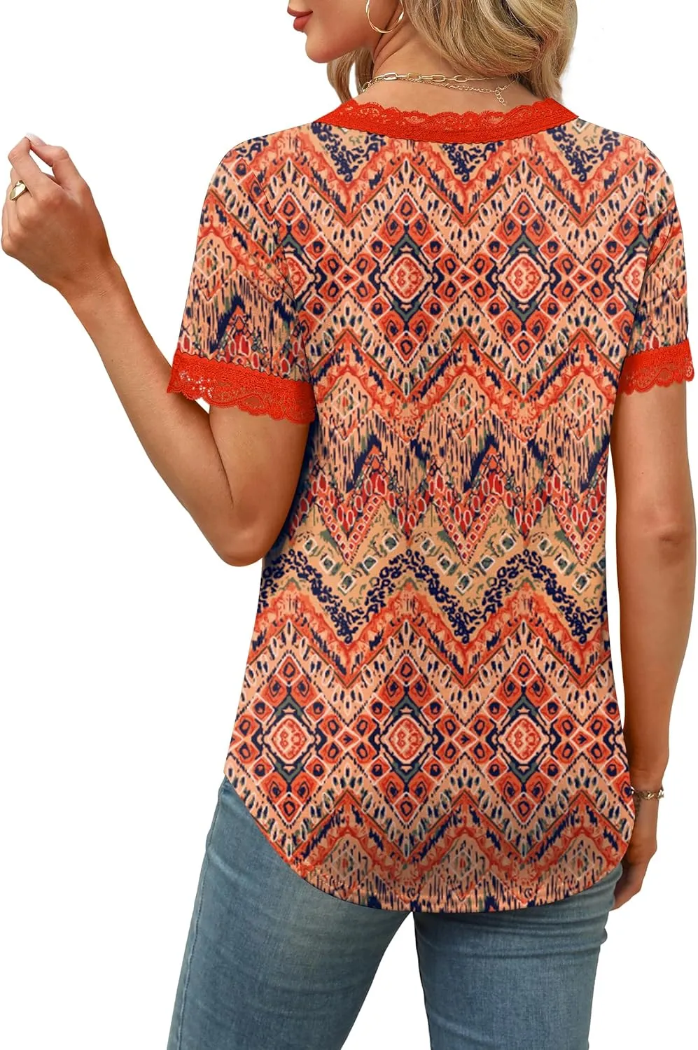 XIEERDUO V Neck T Shirts for Women Lace Sleeve Ladies Tops and Blouses Summer Outfits Basic Tee