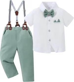 YALLET Toddler Baby Boy Clothes Suit Gentleman Wedding Outfits Formal Dress Shirt Bowtie Suspender Pants