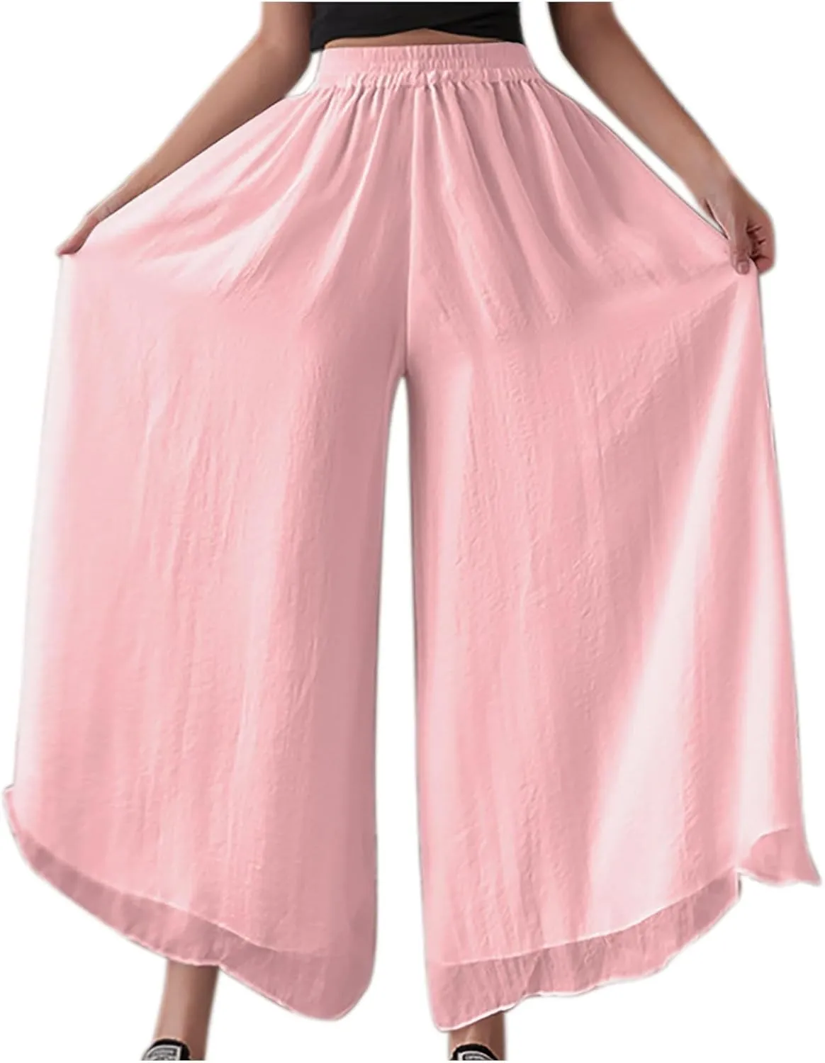 yardsong Palazzo Pants for Women Dressy Flowy Wide Leg Chiffon Pants Fashion High Waisted Party Wedding Casual Culottes