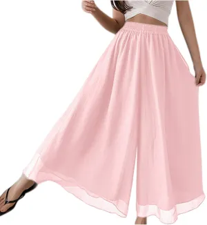 yardsong Palazzo Pants for Women Dressy Flowy Wide Leg Chiffon Pants Fashion High Waisted Party Wedding Casual Culottes