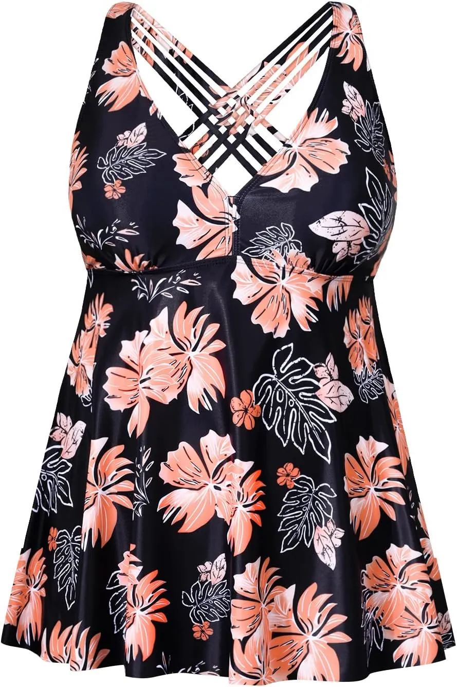Yonique Plus Size Tankini Tops for Women No Bottom Flowy Bathing Suit Top V Neck Swim Top