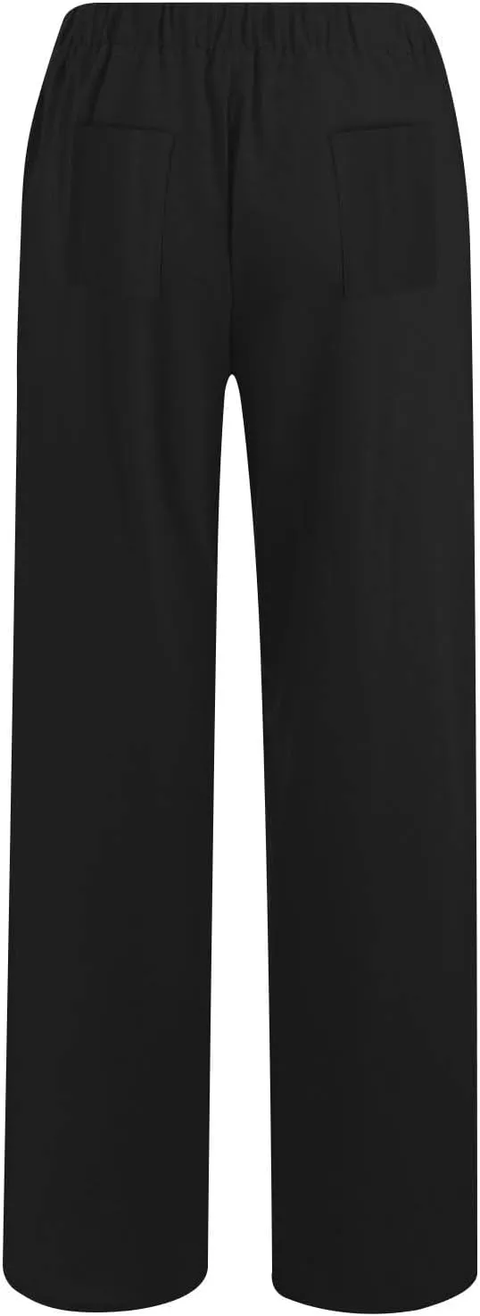 YRAETENM Cotton Linen Pants Women Summer Elastic High Waist Wide Leg Palazzo Pants Casual Loose Comfy Beach Lounge Trousers