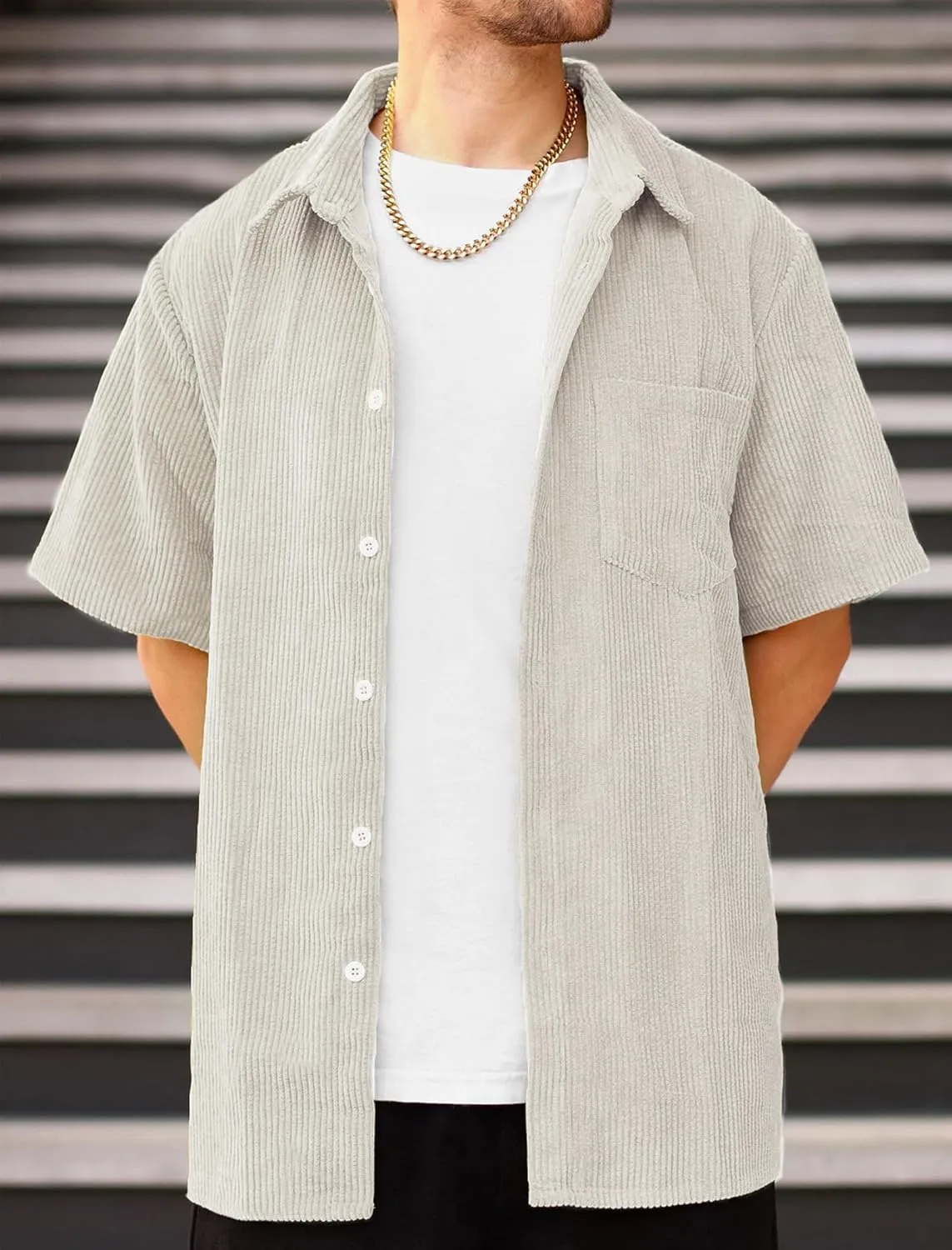 ZAFUL Men's Casual Chicago Contrasting Letter Print Short Sleeve Button Up Baseball Shirt